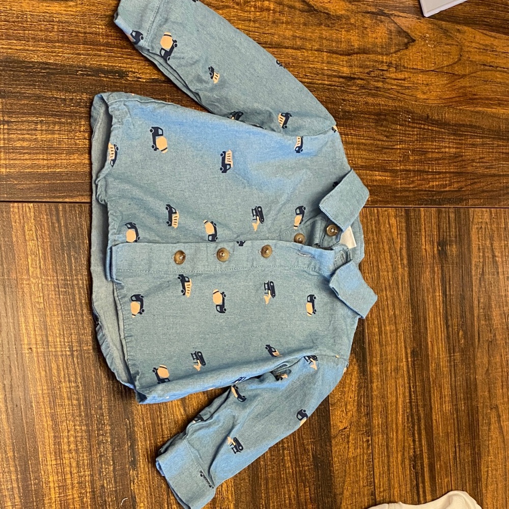 Pl•Baby Collared Long Sleeve Button Up with Khaki Pants- Size 9 months